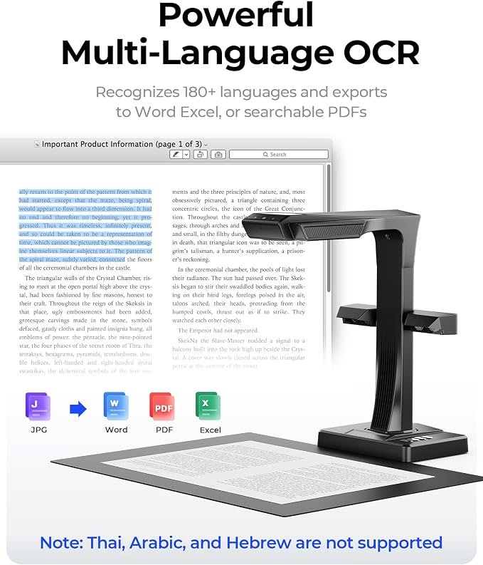 CZUR ET MAX Book Scanner, 38MP High-Resolution Overhead Document Scanner - Image 5