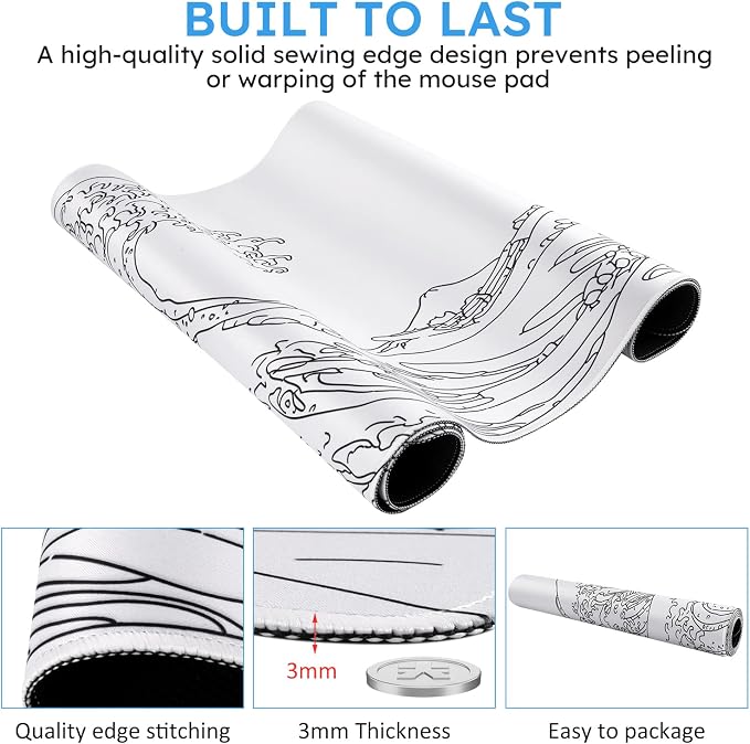 iCasso White Mouse Pad, Extended Gaming Mouse Pad, Large Stable Rubber Base - Image 5