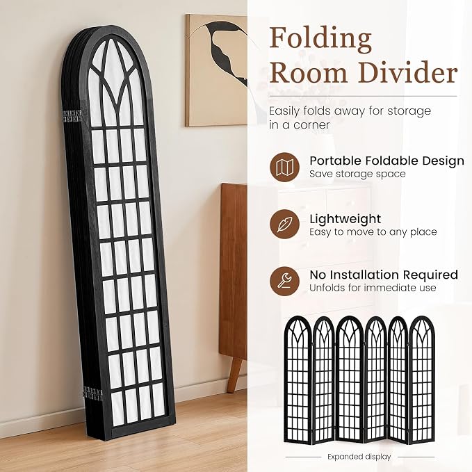 Asnefeli 6 Panel Japanese Room Divider, Shoji Style Partition Divider, Fully - Image 4