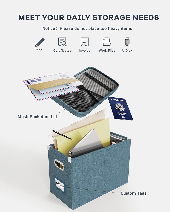 Oterri File Organizer with Lid, Hanging Filing Box with Mesh Pocket, Document - Image 4