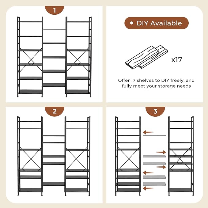 SUPERJARE Triple 6 Tier Bookshelf, Bookcase - Image 6