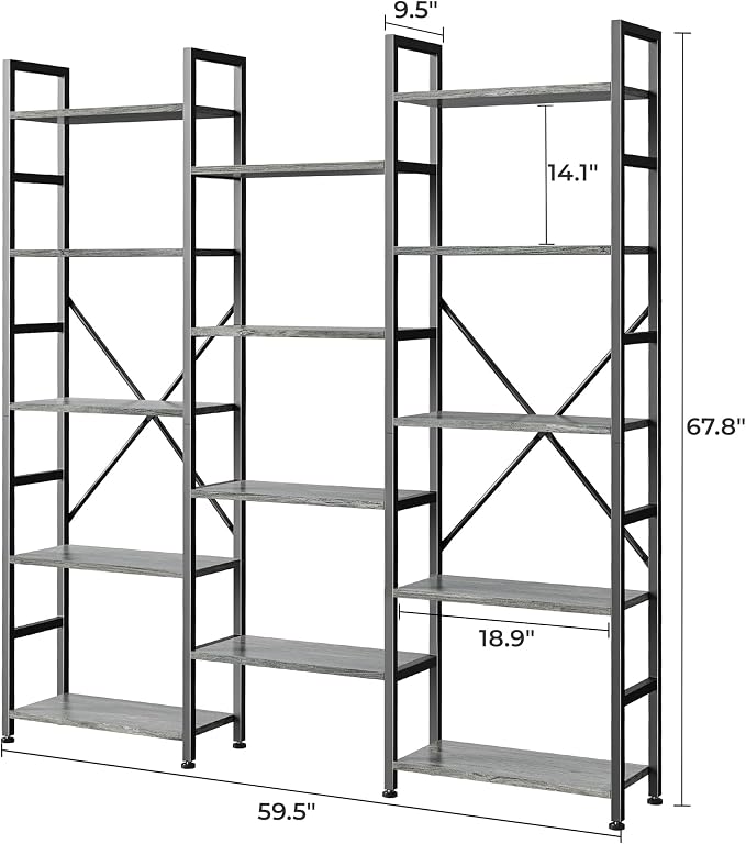 SUPERJARE Triple 5 Tier Bookshelf, Bookcase - Image 3
