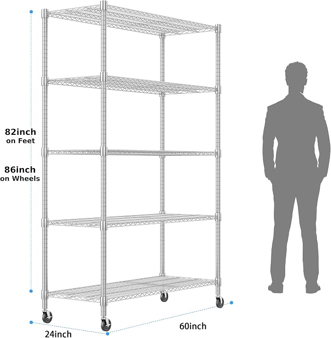 Homdox 5 Tier Storage Racks and Shelving, 3000LBS Commercial Adjustable Wire - Image 3