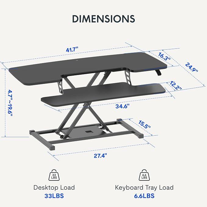FLEXISPOT Standing Desk Converter 42-inch Spacious Sit to Stand up Dual Monitor - Image 3