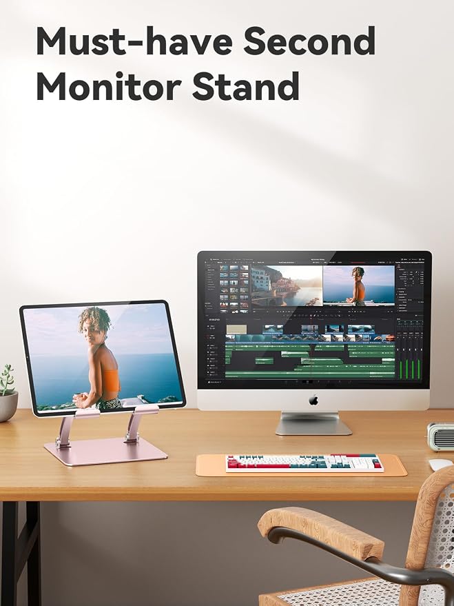 tounee Tablet Holder Stand, Dual Rod Adjustable Aluminum Desktop Stand - Image 4