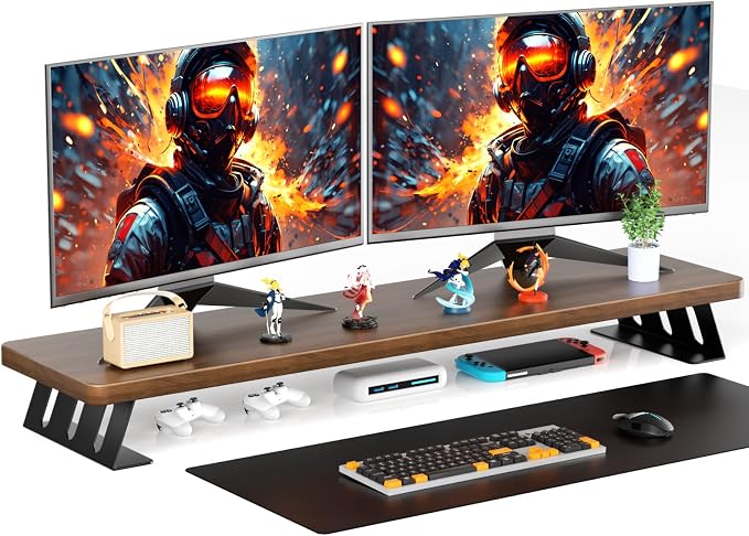 NestNeat Dual Monitor Stand Riser, 39 Inch Large Wood Monitor Stands by NestNeatHome