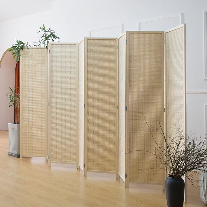 Furnnylane 8 Panel Room Divider and Folding Panel Screen, Bamboo Panel Divider - Image 3