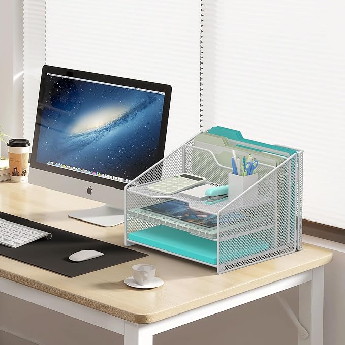 Samstar White Desk File Organizer, Mesh Letter File Folder Holder - Image 5