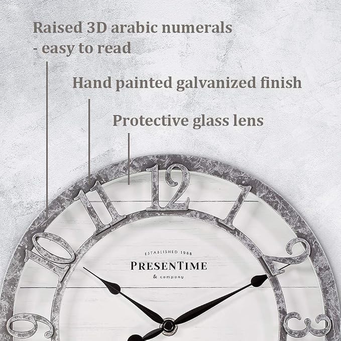 Presentime & Co 10" Farmhouse Series Wall Clock, Quartz Movement, Shiplap Style - Image 3