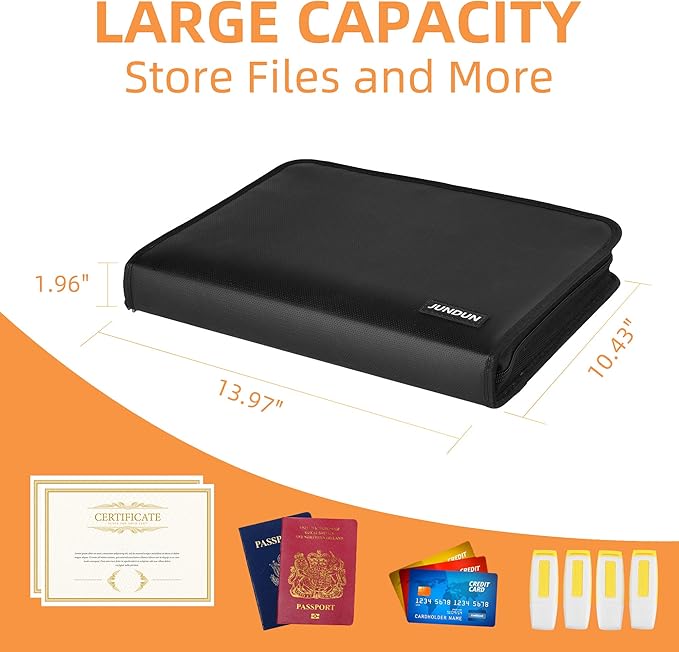 JUNDUN 5200℉ Fireproof Document Organizer, Upgraded Heat Insulated 13 Pockets - Image 5