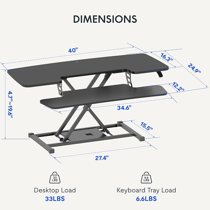 FLEXISPOT 40" Wide Standing Desk Converter Sit to Stand up Riser Height - Image 3