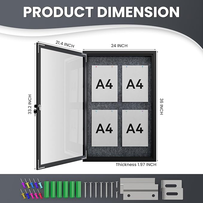 36"x24" Lockable Enclosed Bulletin Board, Outdoor Flet Weather-Resistant - Image 4