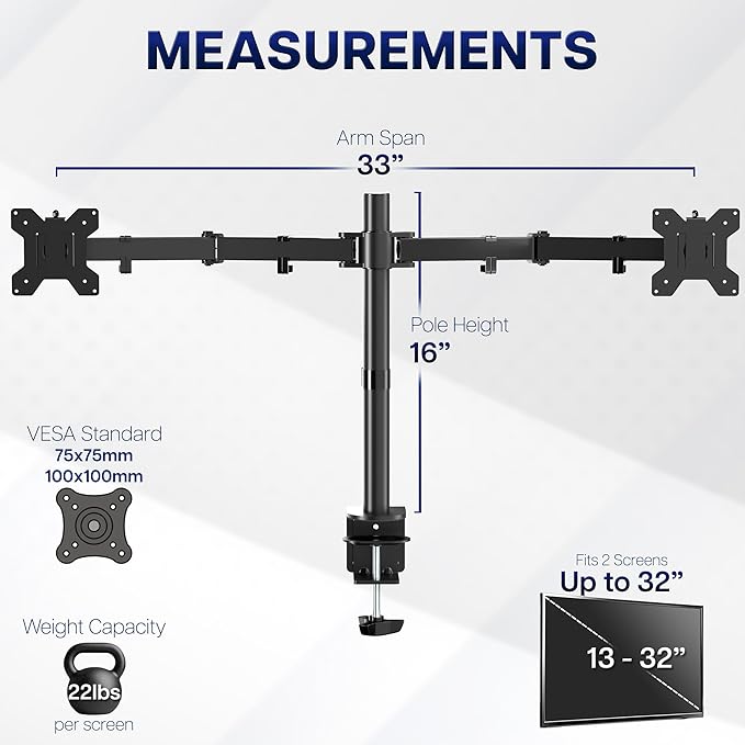 VIVO Dual Monitor Desk Mount, Heavy Duty Fully Adjustable Stand, Fits 2 LCD LED - Image 4
