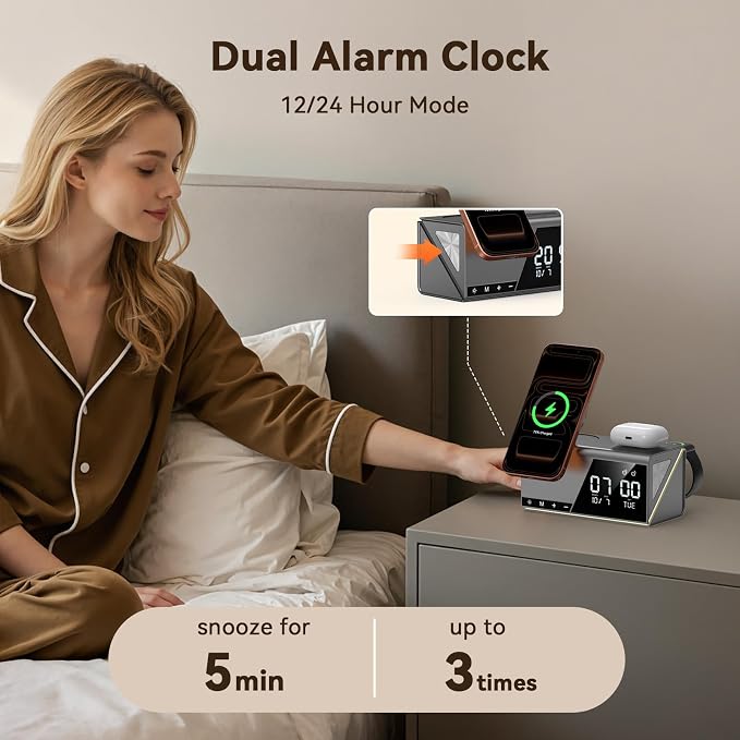TobenONE 6-in-1 Alarm Clock Wireless Charging Station - Image 3