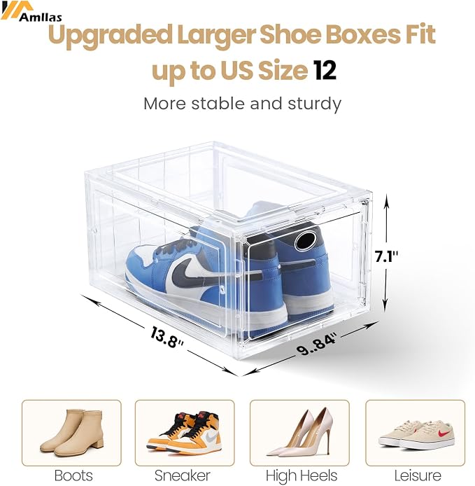 Amllas 12 Pack Clear Shoe Boxes Stackable, Shoe Storage Boxes - Image 2
