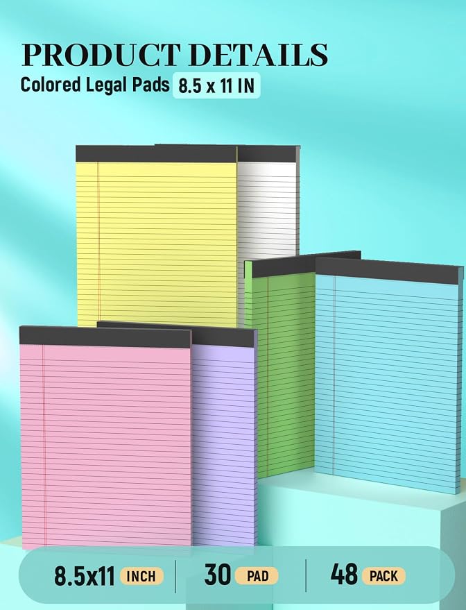 Colored Legal Pads, 48 Pack Note Pads 8.5 x 11 Wide Ruled, Notepads 8.5 x 11 - Image 3