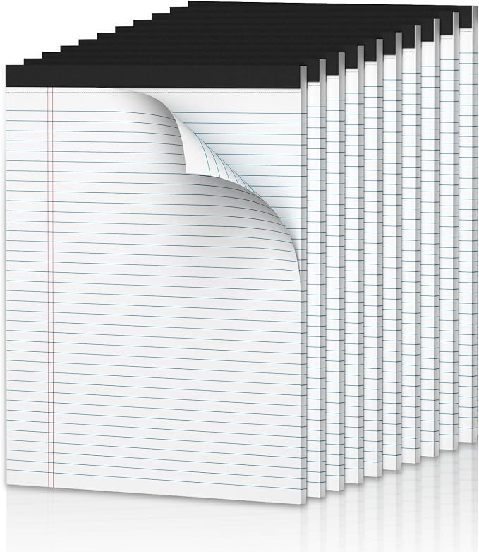 Note Pads 8.5 x 11.75 Writing Pads, 10 Pack, Double-Side Printed Lined Paper by NotePads
