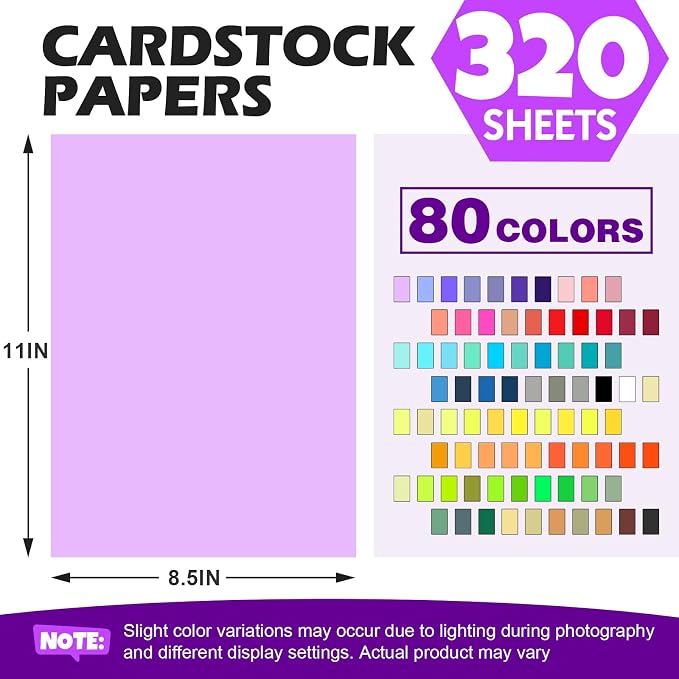 320 Sheets 8.5" X 11" Colored Cardstock, 80 Assorted Colors 180 GSM/65 LB - Image 2