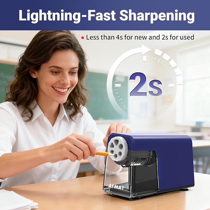 AFMAT 6-Hole Electric Pencil Sharpener, Cordless & Rechargeable, Pencil - Image 4