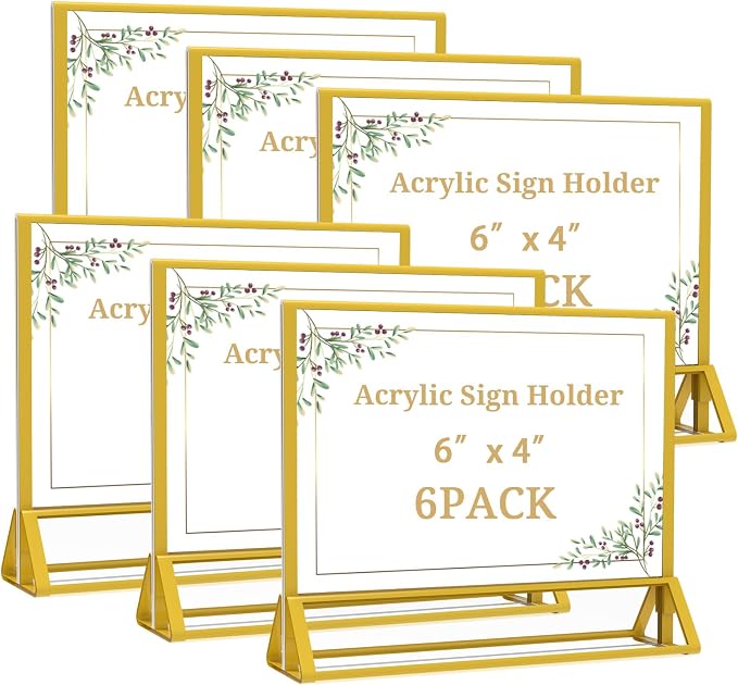 PPH-Sisy Clear Acrylic Sign Holder 6x 4 Horizontal Double Sided Gold Frame by PPH-SisyPurchaseNow