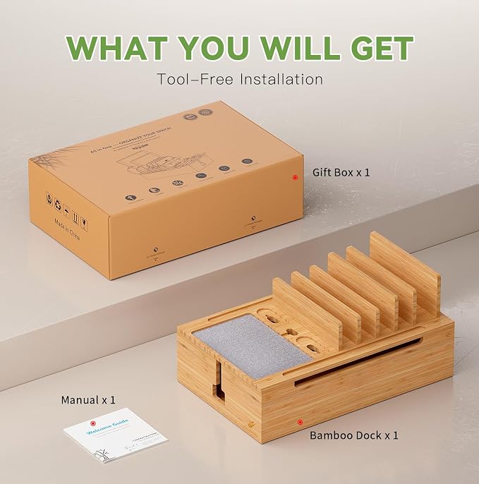 Pezin & Hulin Bamboo Charging Station, Electronic Devices Organizer - Image 2