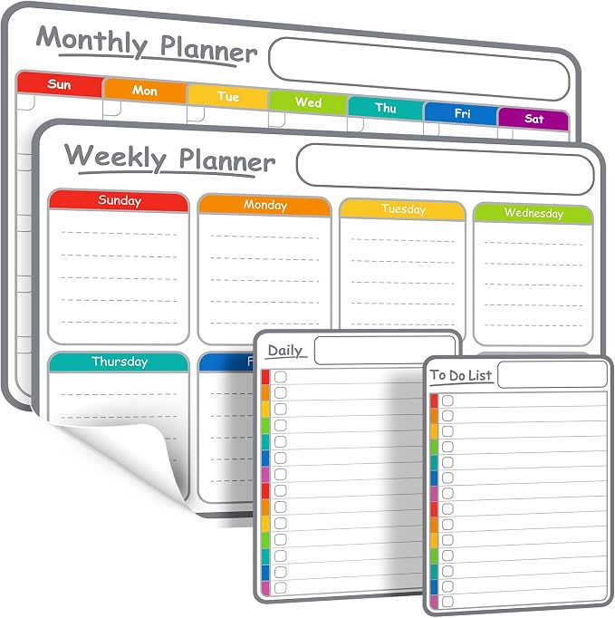 4-Pack Non-Magnetic Dry Erase Calendar Board Set – Monthly, to-Do List Planner by Tapsi