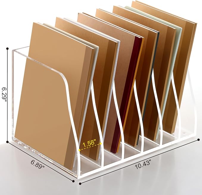SANRUI Acrylic Desk File Organizer, 6 Vertical Compartments Clear Magazine File - Image 2