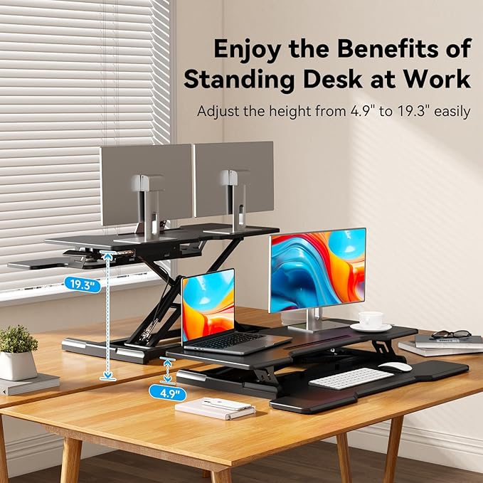 JYLH JOYSEEKER 35" Standing Desk Converter, Height Adjustable Desktop Riser - Image 4