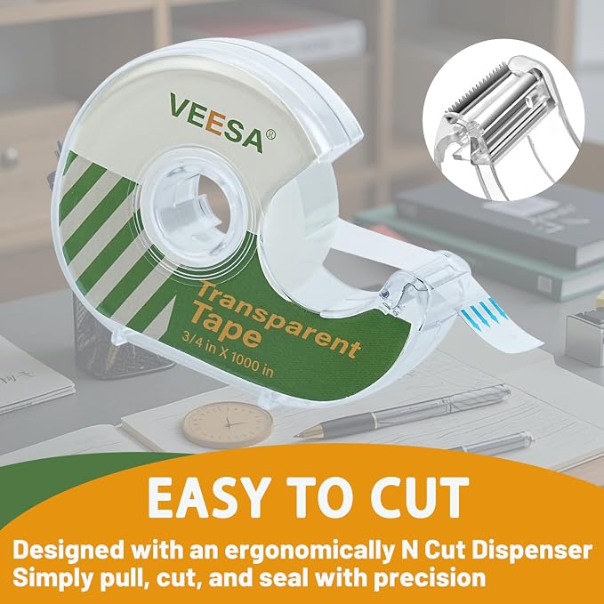 Transparent Tape with Dispenser, 3/4 x 1000 Inches, 12 Rolls Clear Tapes - Image 3