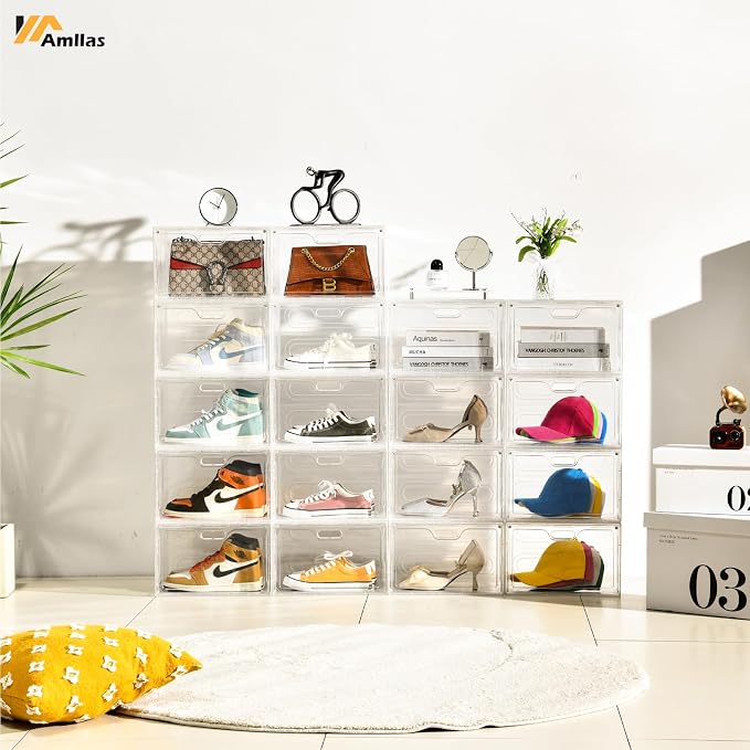 Amllas 8 Pack Shoe Boxes Clear Plastic Stackable, Large Shoe Storage Organizer - Image 5