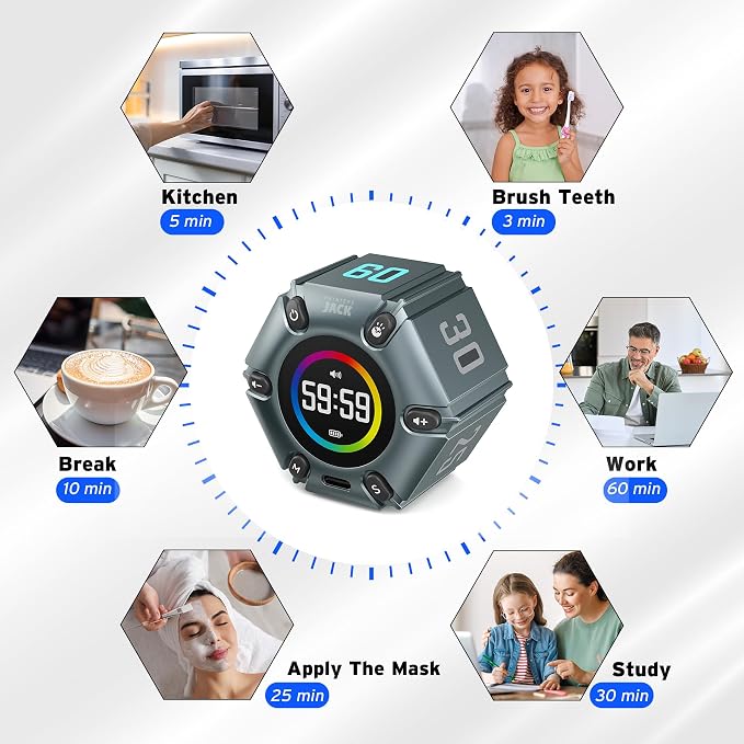 Printers Jack Timer, Visual Pomodoro Timer, Productivity Cube Mute & Vibration - Image 6