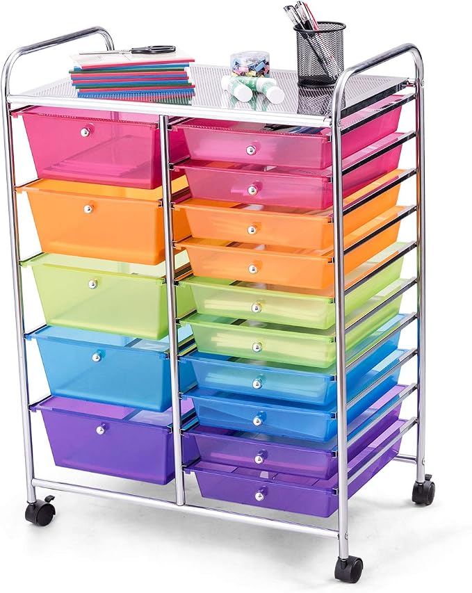 GOFLAME 15-Drawer Rolling Storage Cart, Craft Storage Cart by GOFLAME