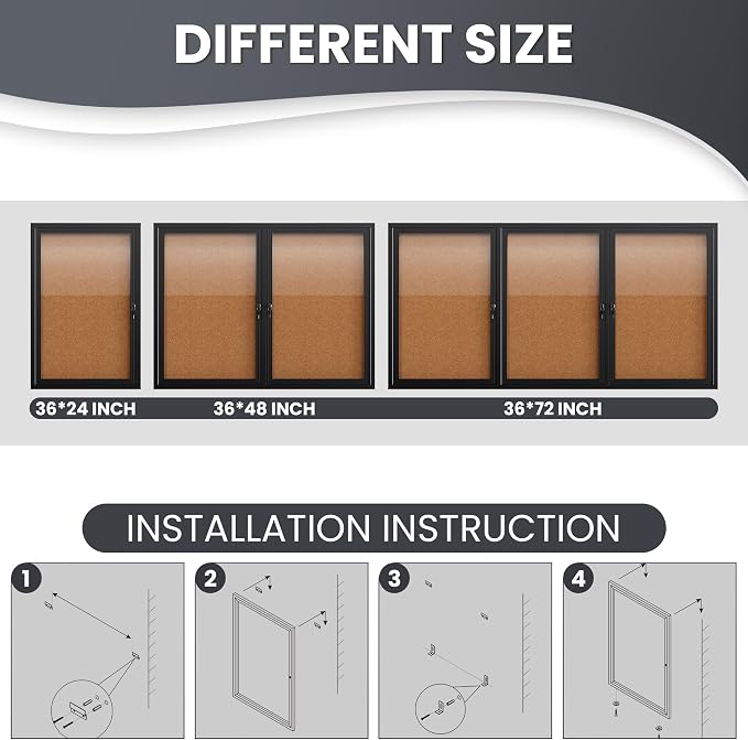 36"x24" Lockable Enclosed Bulletin Board, Outdoor Cork Weather-Resistant - Image 3