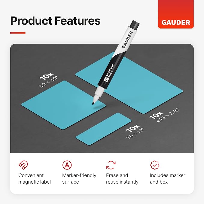 GAUDER Magnetic Dry Erase Labels | Magnetic Labels to Write on | Dry Erase - Image 2