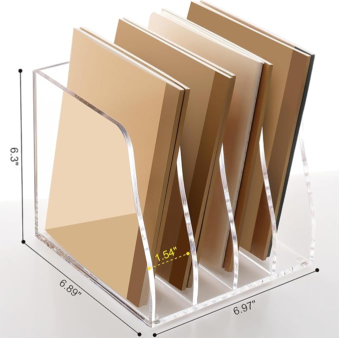 SANRUI Acrylic Desk File Organizer, 4 Vertical Compartments Clear Magazine File - Image 2