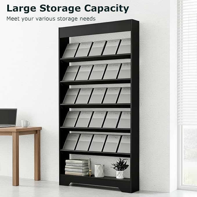 LHIUGE 5-Layer Brochure Display Rack, Freestanding Wooden Magazine Rack - Image 5