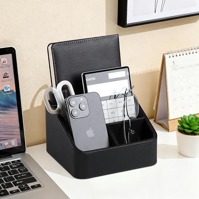 MEIBOOCH Remote Control Holder, PU Leather Small Desk Organizer - Image 3