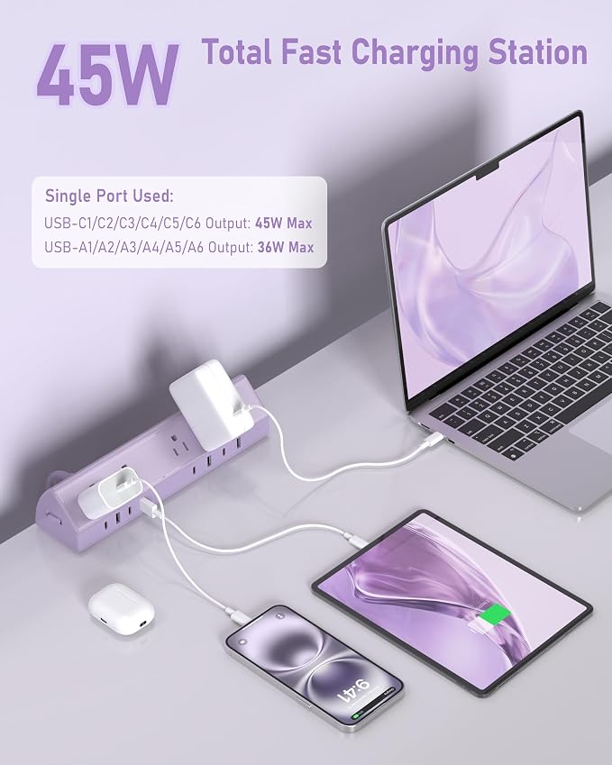 Jgstkcity Desk Clamp Power Strip, 45W Fast Charging Station, 4 USB-C, 4 USB-A - Image 2