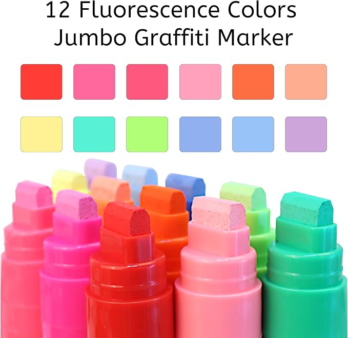BIGTHUMB Jumbo Graffiti Poster Markers Set: 12 Neon Colors Large 15mm Wide Tip - Image 2