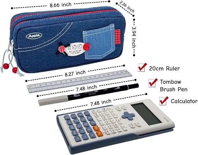 Haumei Canvas Pencil Case Large Capacity, Big Denim Pen Pouch - Image 5