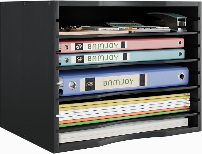 Bamjoy Wood 5 Tier Desktop Organizer, Paper Organizer Mail Sorter, File Holder by Bamjoy