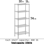 Regal Altair 18" Deep x 30" Wide x 74" Height Wire Shelving Kit | 5-Tier | NSF - Image 3