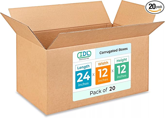 Large Shipping & Moving Boxes 24"L x 12"W x 12"H by IDLPackaging