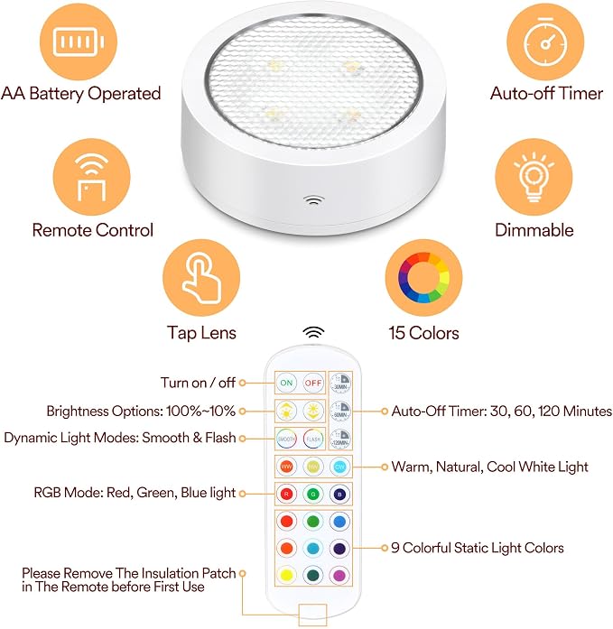 TECOMLIGHT Puck Lights with Remote Control, Battery Operated Wireless Under - Image 2