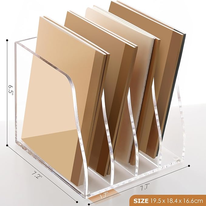 SANRUI Acrylic Desk Magazine File Organizer, 4 Vertical Compartments Clear - Image 2