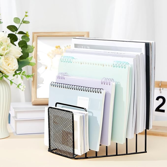 2 Pcs 7 Section Incline File Sorter Metal Wire Mesh File Rack - Image 2