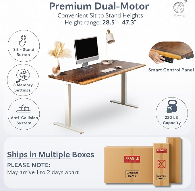 Standing Desk with Drawer – Walnut Solid Wood Desk, Natural Live Edge, - Image 4