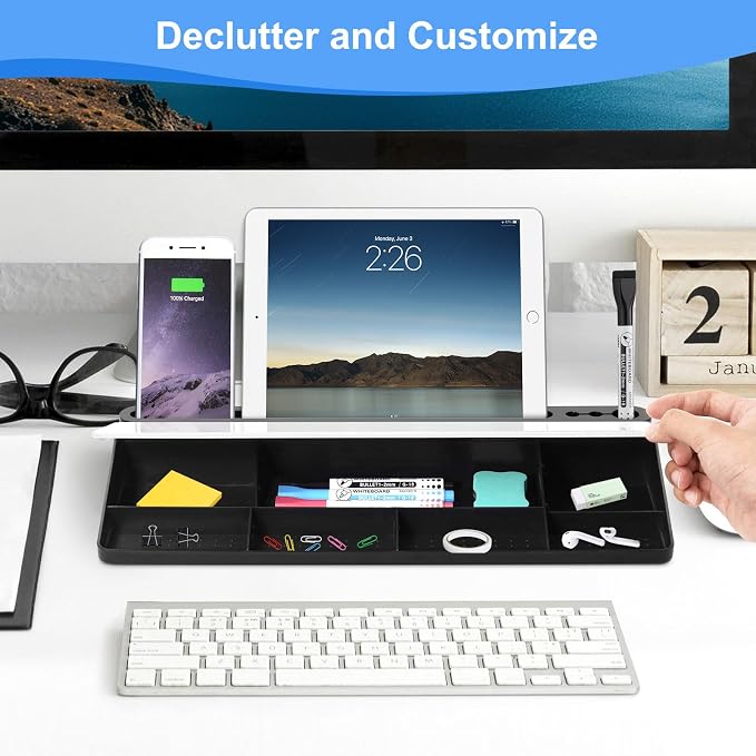 Desktop Glass Whiteboard with Storage, Desk White Board with Computer Keyboard - Image 4
