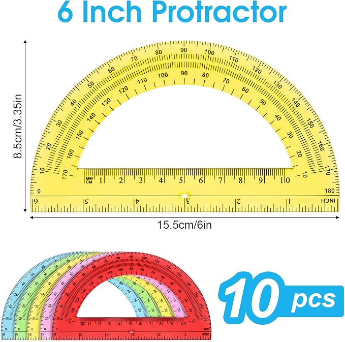 Hoiny 10 Pack Clear Protractor, 6 Inch Plastic Protractors, 180 Degrees - Image 2