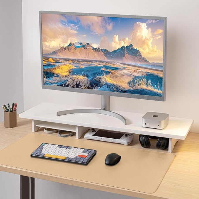 ROCDEER Bamboo Dual Monitor Stand Riser White, 2-Tier Desk Monitor Riser - Image 7